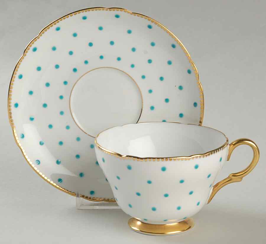 Polka Dot Turquoise Footed Cup & Saucer Set by Shelley-1