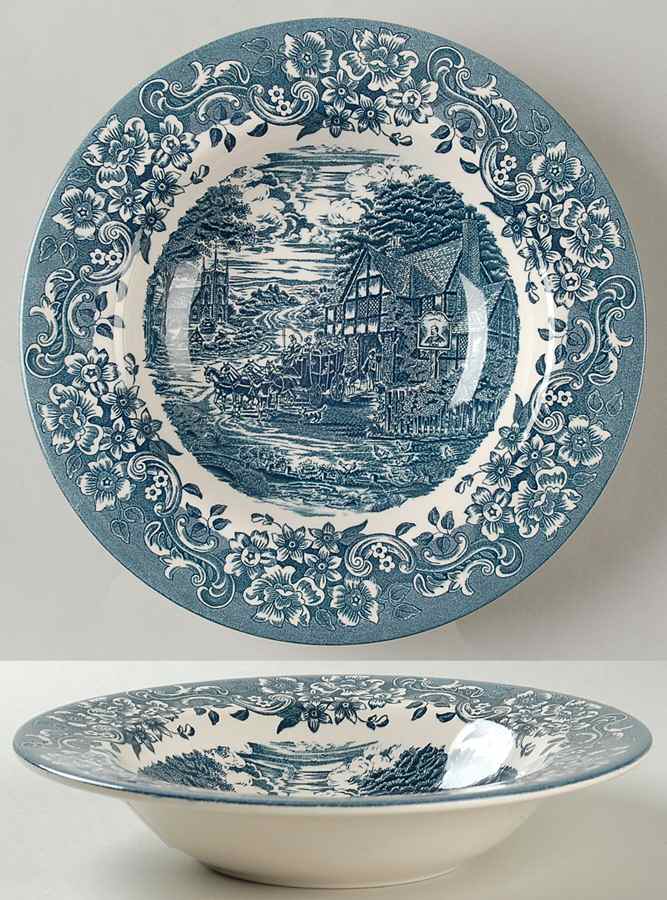 17th Century Blue Rim Soup Bowl by Staffordshire Engraving-1