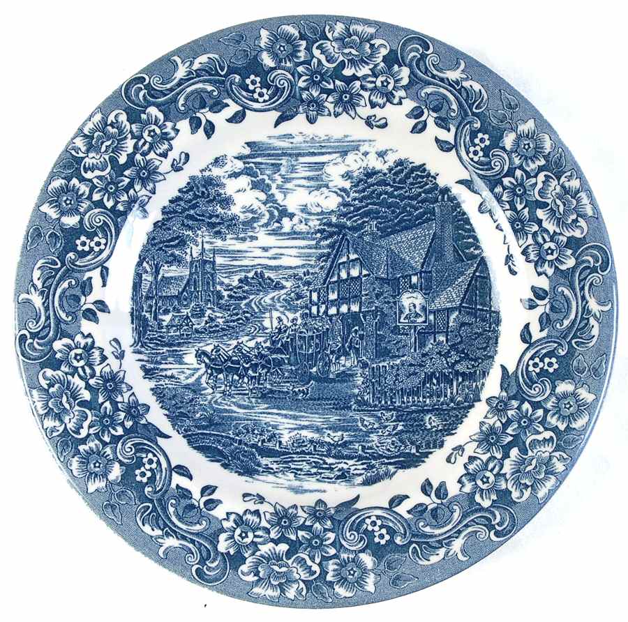 17th Century Blue Salad Plate by Staffordshire Engraving-1