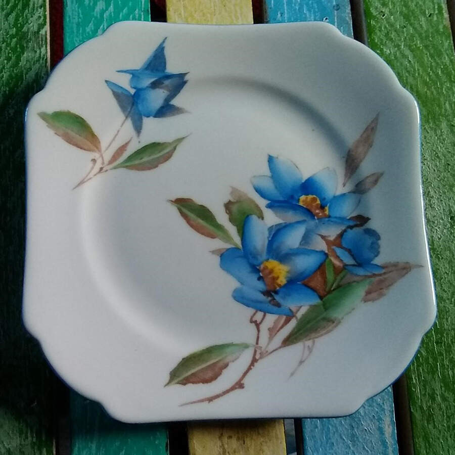 Syringa Blue Square Salad Plate by Shelley-1