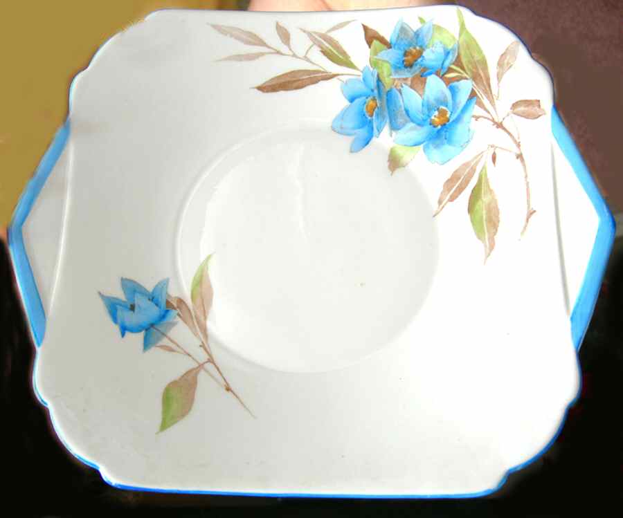 Syringa Blue Handled Cake Plate by Shelley-1