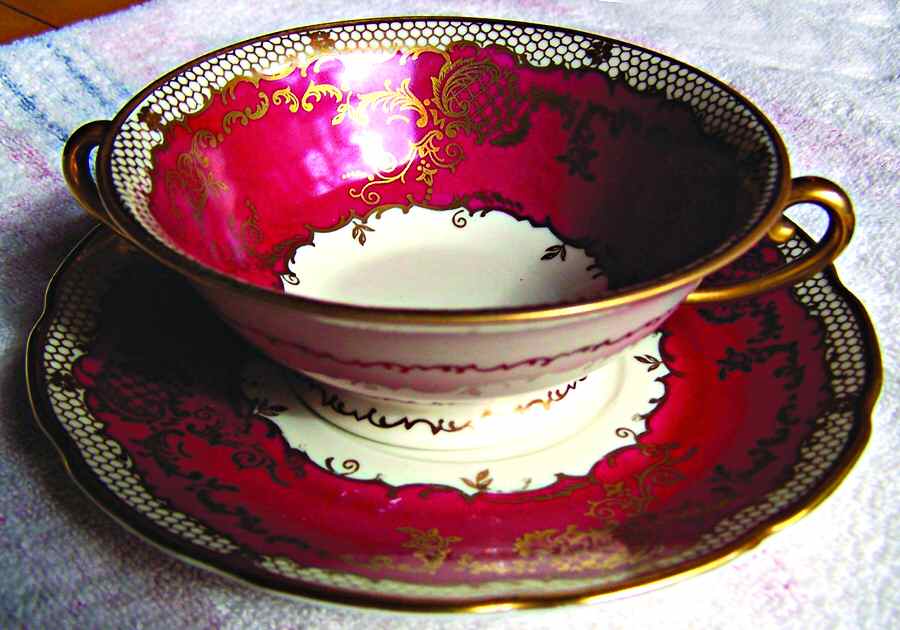 25142 Footed Cream Soup Bowl & Saucer Set by Schumann - Bavaria-1