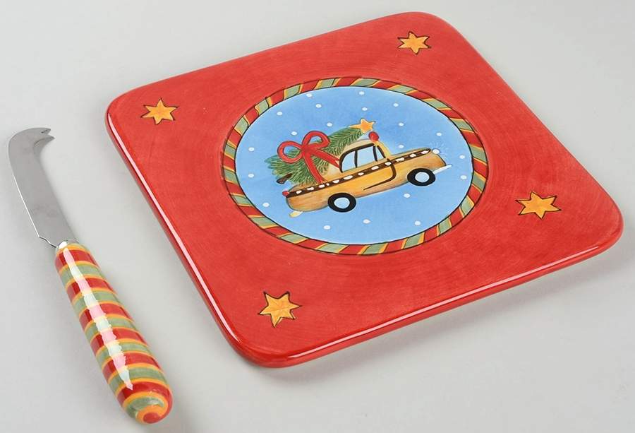 Christmastime in the City Cheese Tray & Knife Set by Sango-1
