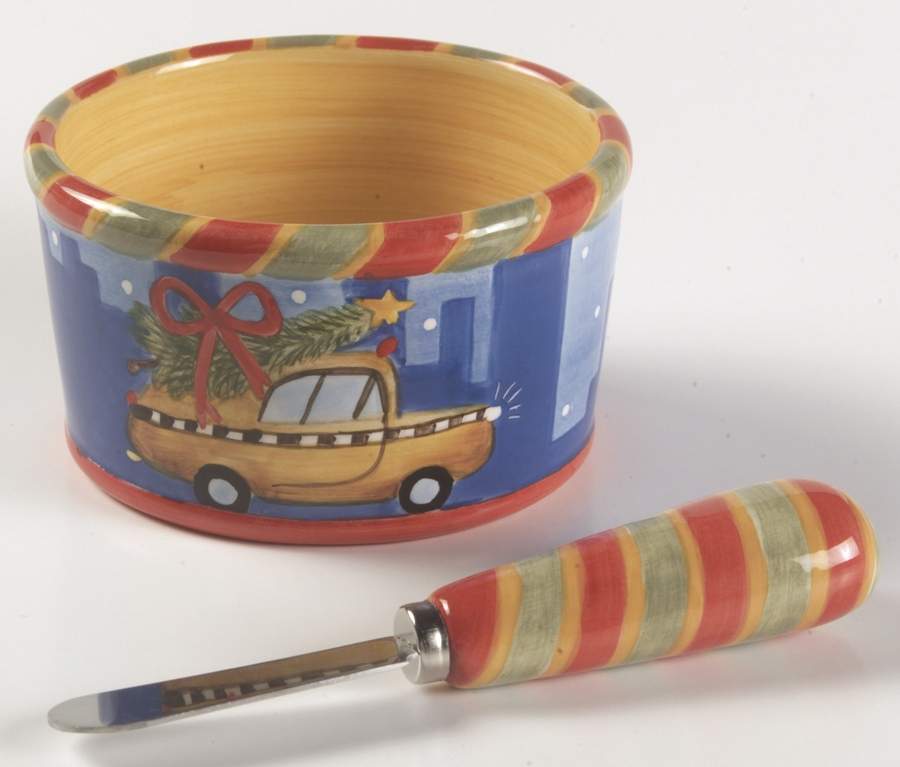 Christmastime in the City Dip Bowl & Spreader Set by Sango-1