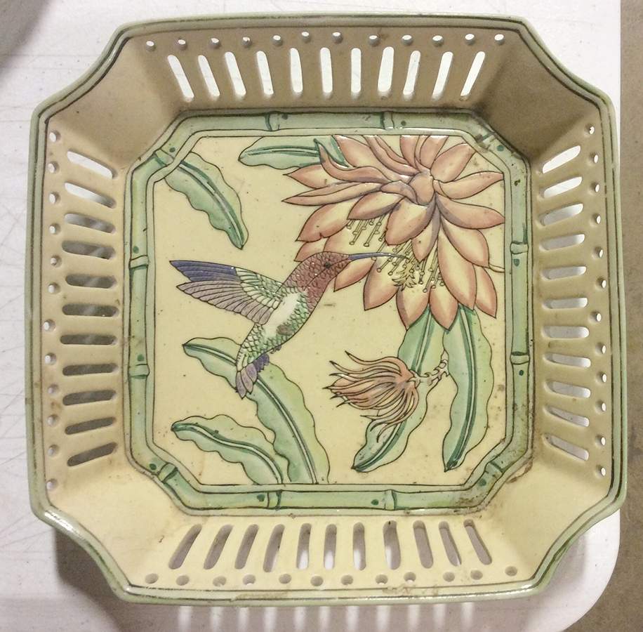 Hummingbird Collection Square Plate W/Pierced Rim by Sadek-1