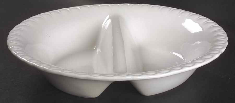 Whiteware Oval Divided Vegetable Bowl by Stoney Hill-1