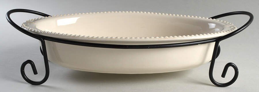 Sorrento Ivory Oval Baker with Metal Stand by Signature-1