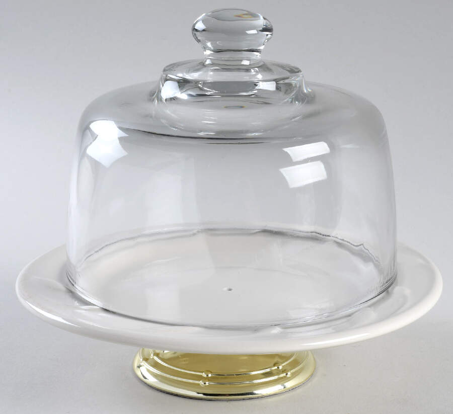 Sorrento Ivory 6 1/2"-7 1/2" Footed Cheese Plate w/ Glass Dome HC by Signature-1