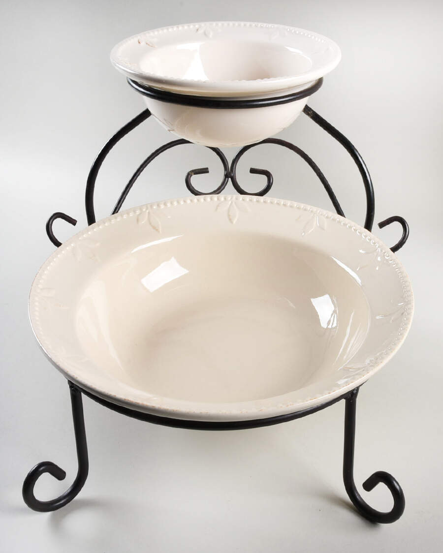 Sorrento Ivory Large Chip & Dip with Metal Stand (12" & 7" Bowls) by Signature-1