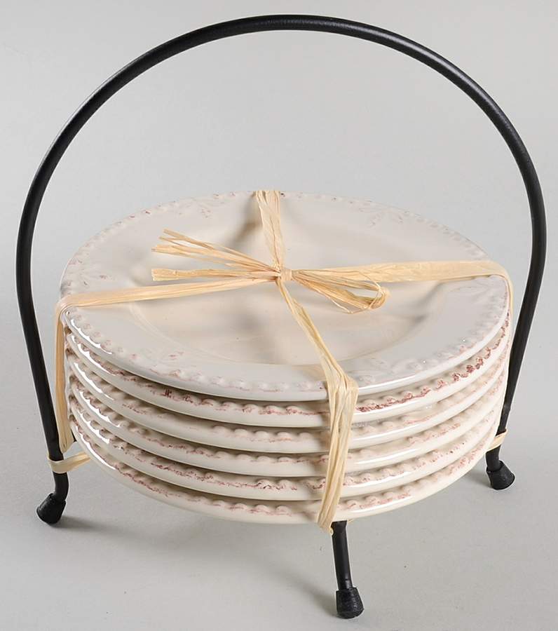 Sorrento Ivory Bread & Butter Plates & Caddy - Set of 6 by Signature-1