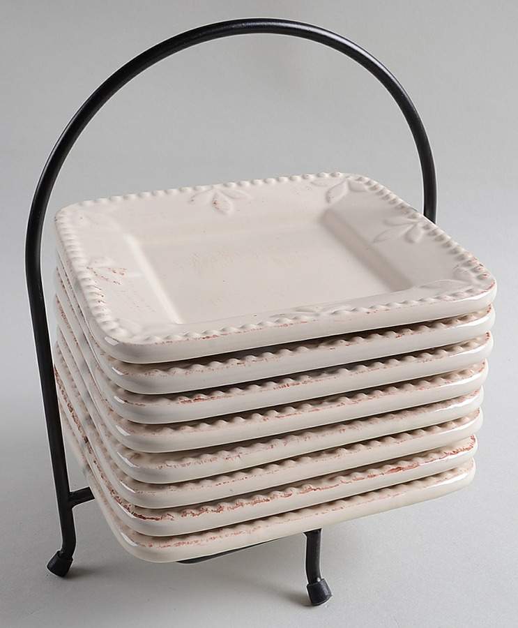 Sorrento Ivory Square Bread & Butter Plate - Set of 8 with Caddy by Signature-1