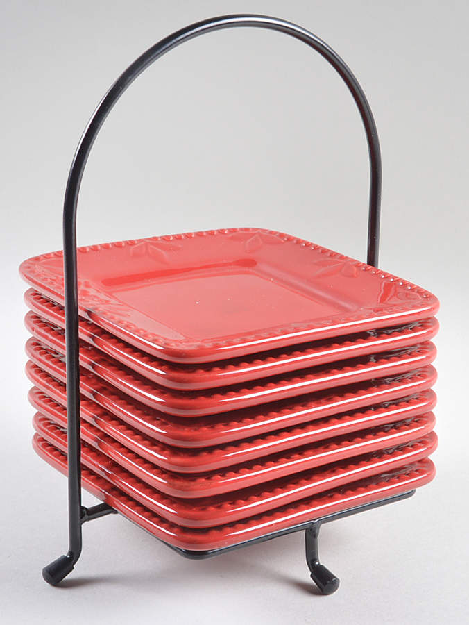 Sorrento Ruby Square Bread & Butter Plate - Set of 8 with Caddy by Signature-1
