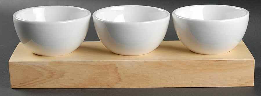 Aquavit Dip Bowl Set-3 Bowls W/Wood Base by Signature-1