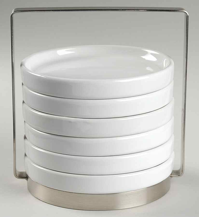 Aquavit Bread & Butter Plates & Caddy - Set of 6 by Signature-1