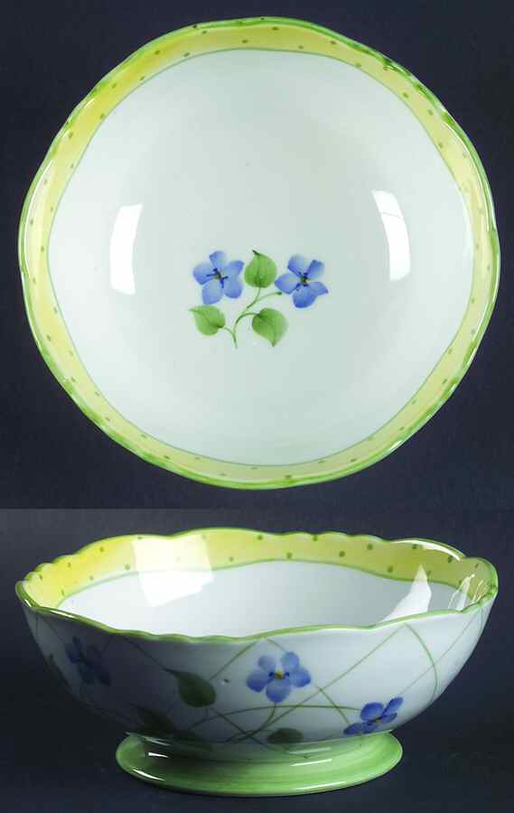 Polka Dot and Trellis Yellow 6" Scalloped Bowl by Sadek-1