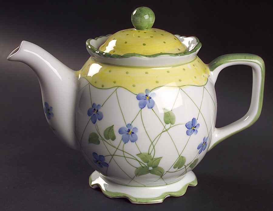 Polka Dot and Trellis Yellow Teapot & Lid by Sadek-1