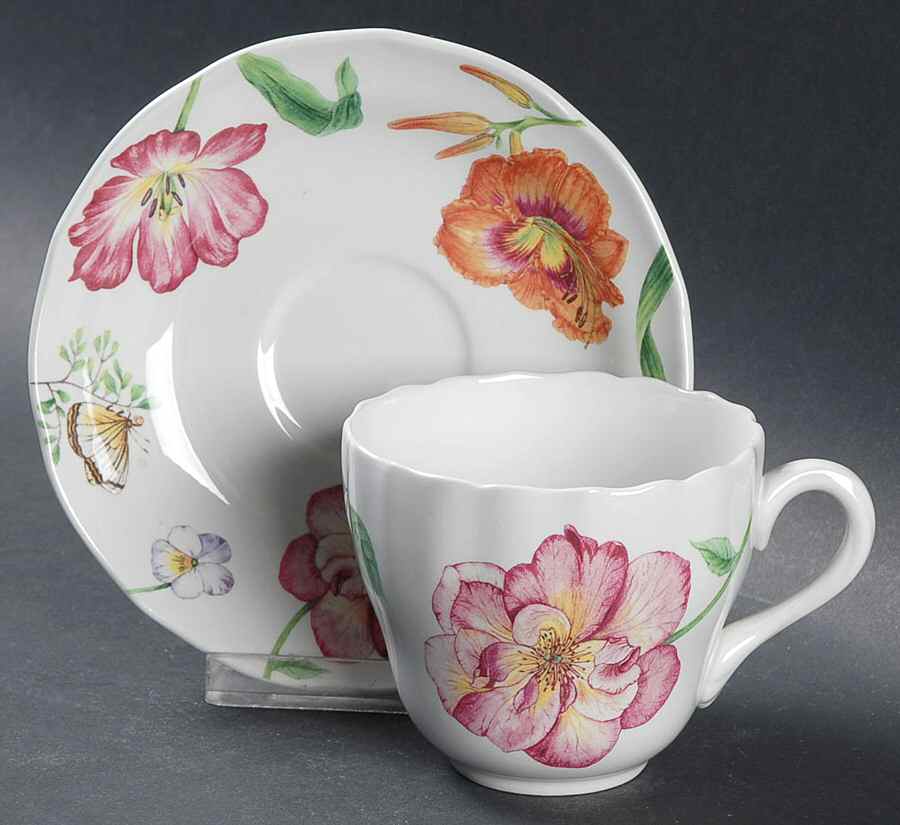 English Floral Flat Cup & Saucer Set by Spode-1