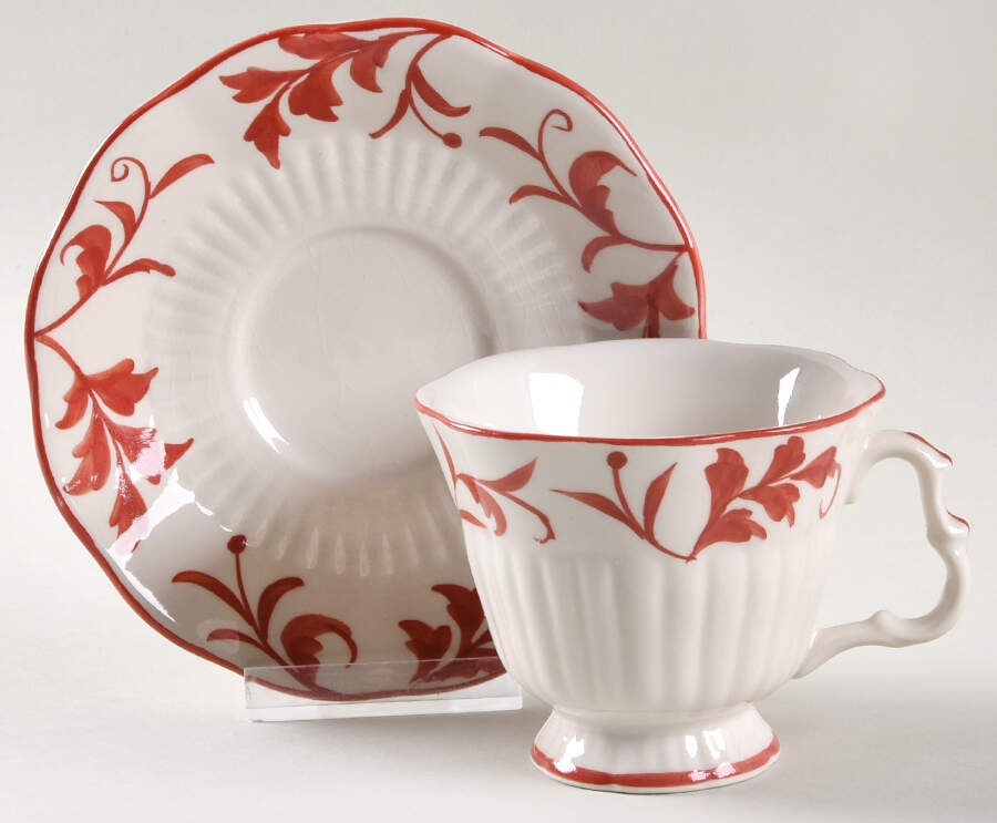 Red Leaf Footed Cup & Saucer Set by Sadek-1
