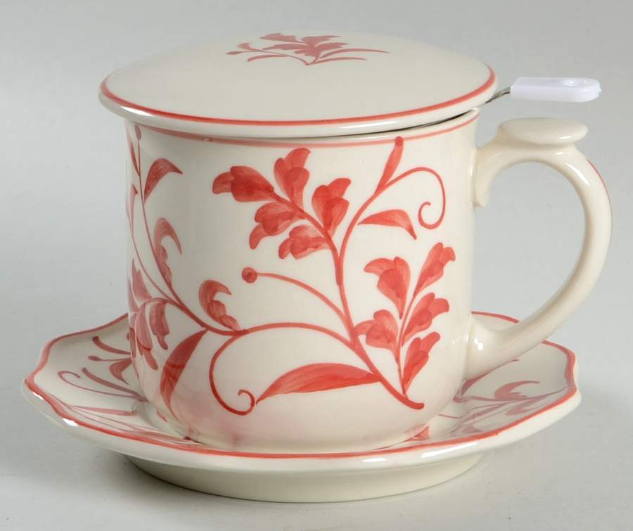 Red Leaf Mug with Lid, Saucer & Strainer Set by Sadek-1