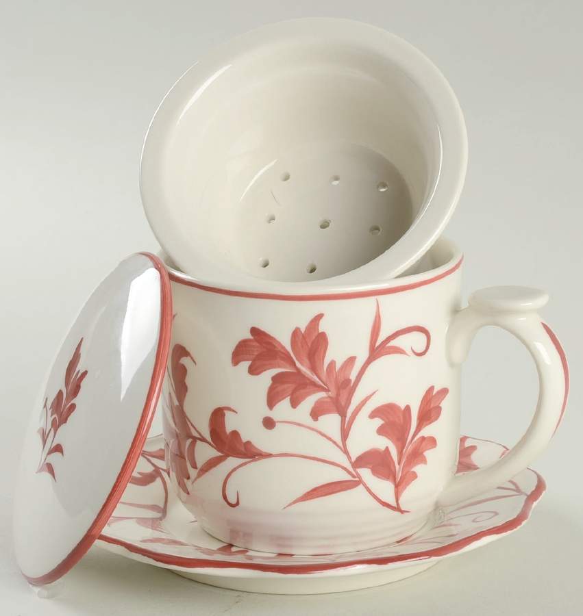 Red Leaf Mug W/Lid, Saucer & Infuser Set by Sadek-1