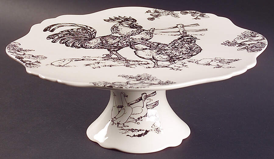 Barnyard Toile 13" Diameter Pedestal Cake Stand by Sadek-1
