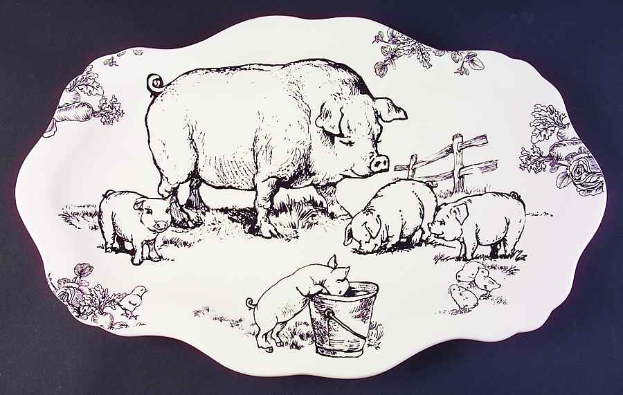 Barnyard Toile 20" Oval Serving Platter by Sadek-1