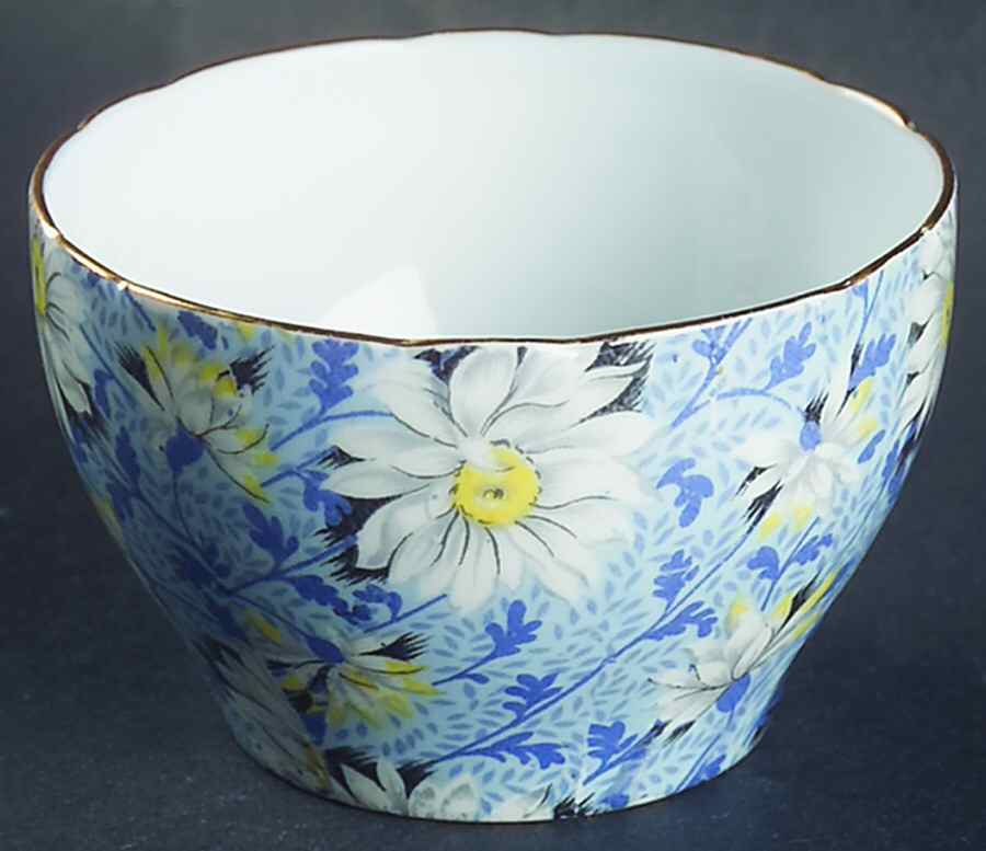 Blue Daisy (Gold Trim) Mini Open Sugar Bowl by Shelley-1
