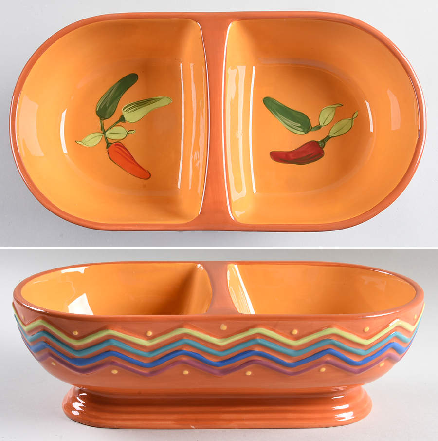 Serrano Terra Cotta 12" Oval Divided Vegetable Bowl by Studio D-1