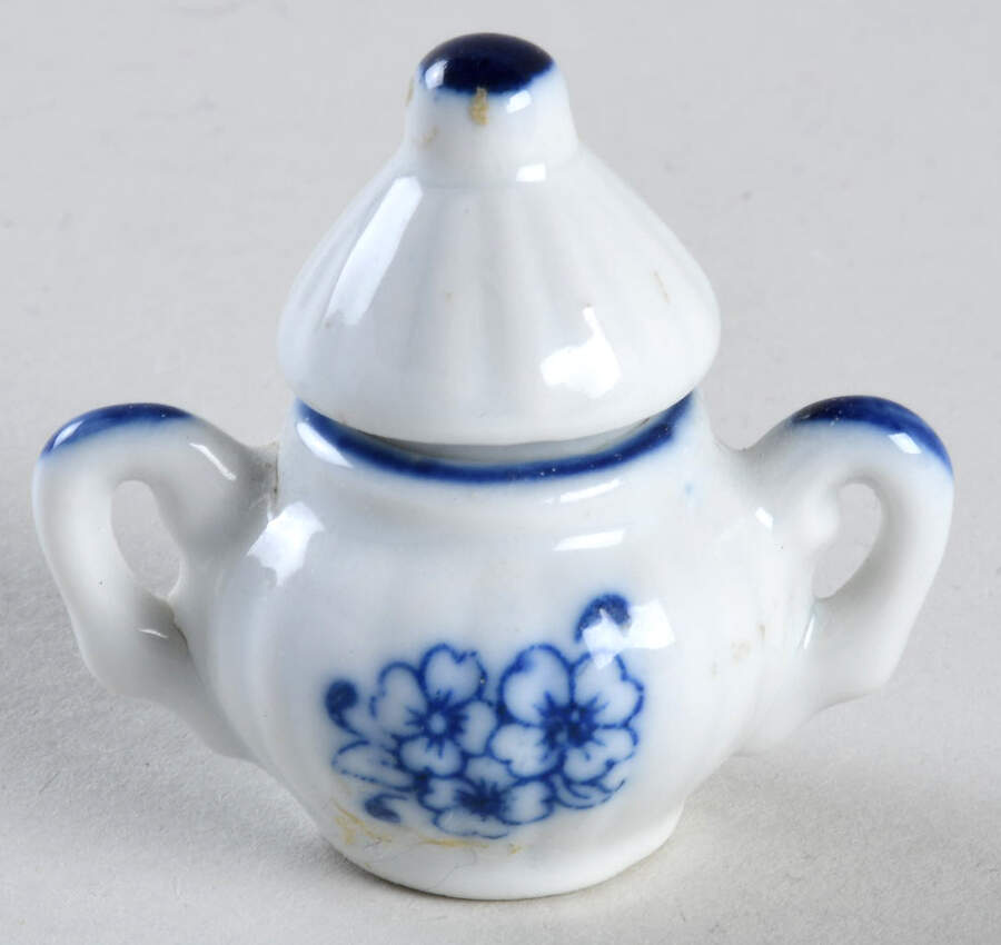 Blue and White Miniature Sugar Bowl & Lid by Sadek-1