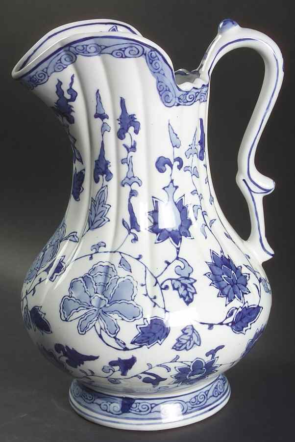 Blue and White 12" Pitcher Vase by Sadek-1