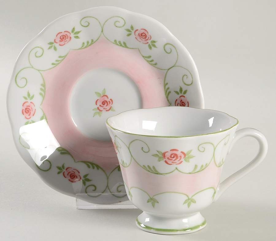 Eloise Pink Footed Cup & Saucer Set by Sadek-1