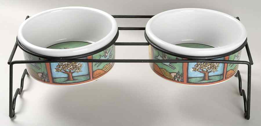Flight of the Blue Dog Dog Bowl - Set of 2 & Metal Stand by Signature-1