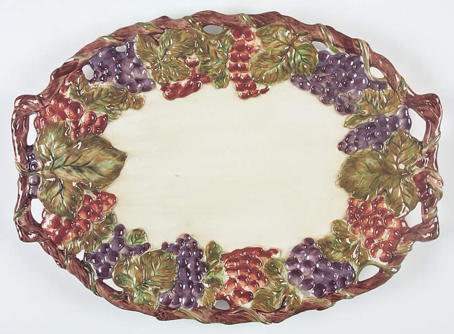 Victoria (Earthenware) 18" Sculpted Oval Serving Platter by Sakura-1
