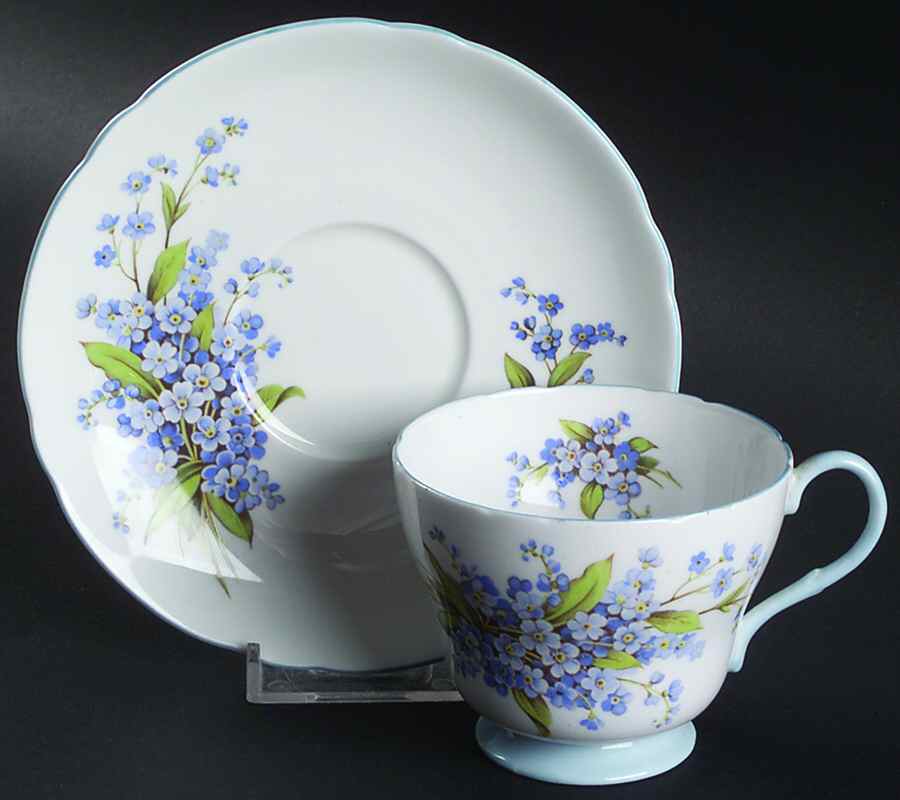 Forget Me Not (Richmond Shape) Footed Cup & Saucer Set by Shelley-1