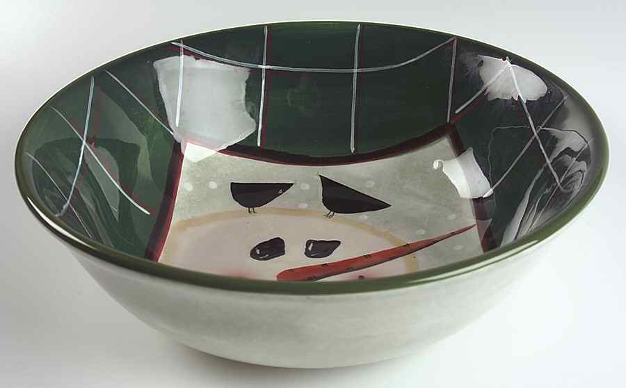 Snowmen Portraits (Hand Painted) 11" Large Salad Serving Bowl by Sakura-1