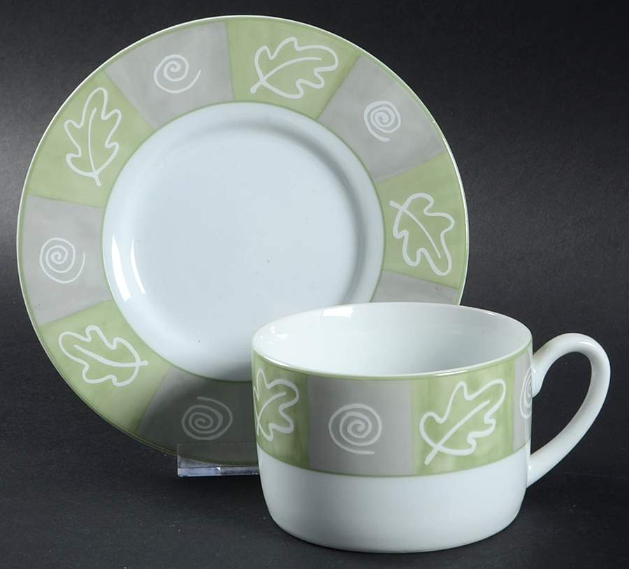 Leaf Collage Flat Cup & Saucer Set by Studio Nova-1