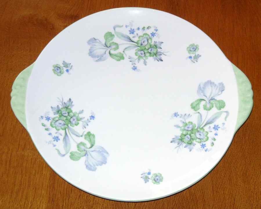 Green Iris Handled Cake Plate by Shelley-1