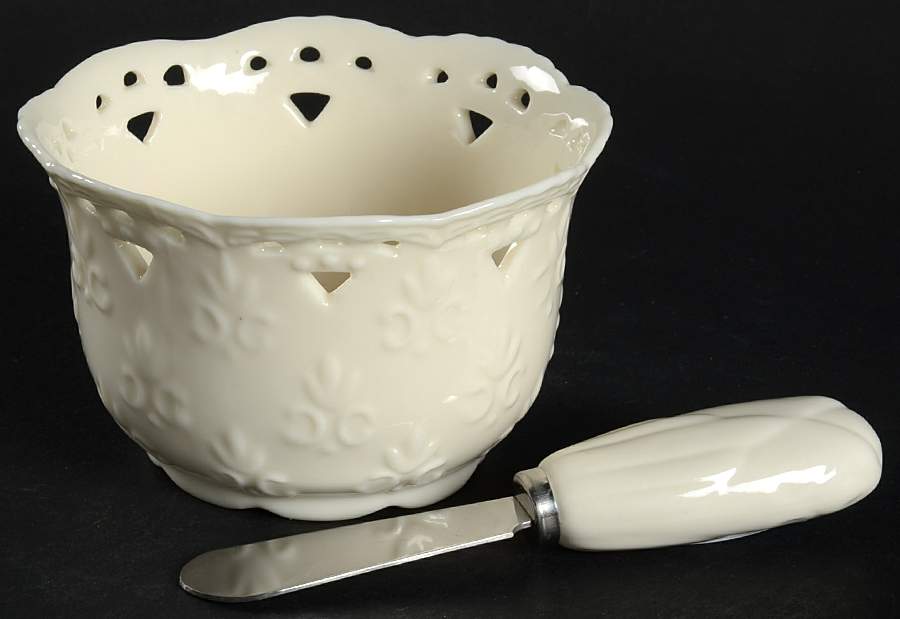 Cream Lace Dip Bowl & Spreader Set by Skye Mcghie-1