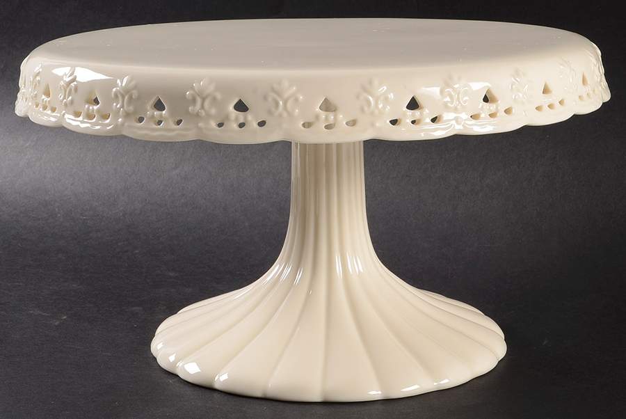 Cream Lace 10" Diameter Pedestal Cake Stand by Skye Mcghie-1