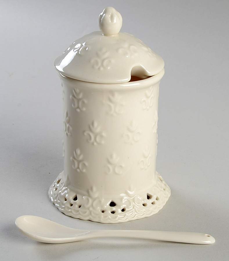 Cream Lace Jam/Jelly & Lid W/Spoon by Skye Mcghie-1