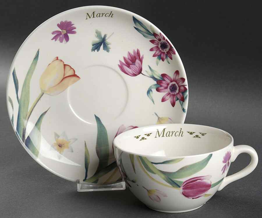 Flowers of the Month Flat Cup & Saucer Set by Spode-1