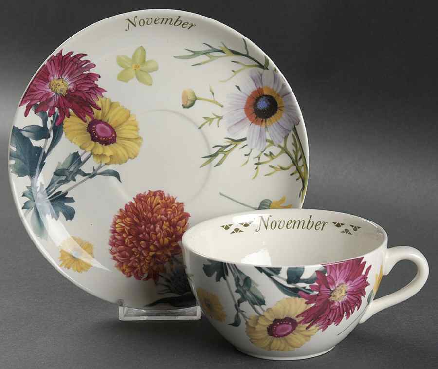 Flowers of the Month Flat Cup & Saucer Set by Spode-1