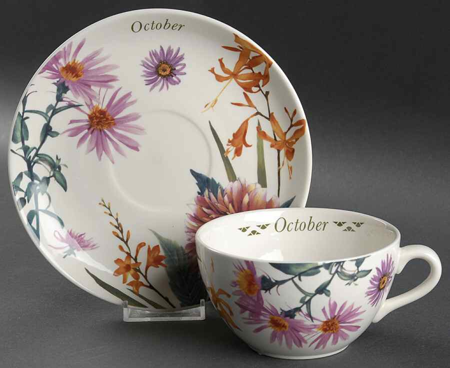 Flowers of the Month Flat Cup & Saucer Set by Spode-1