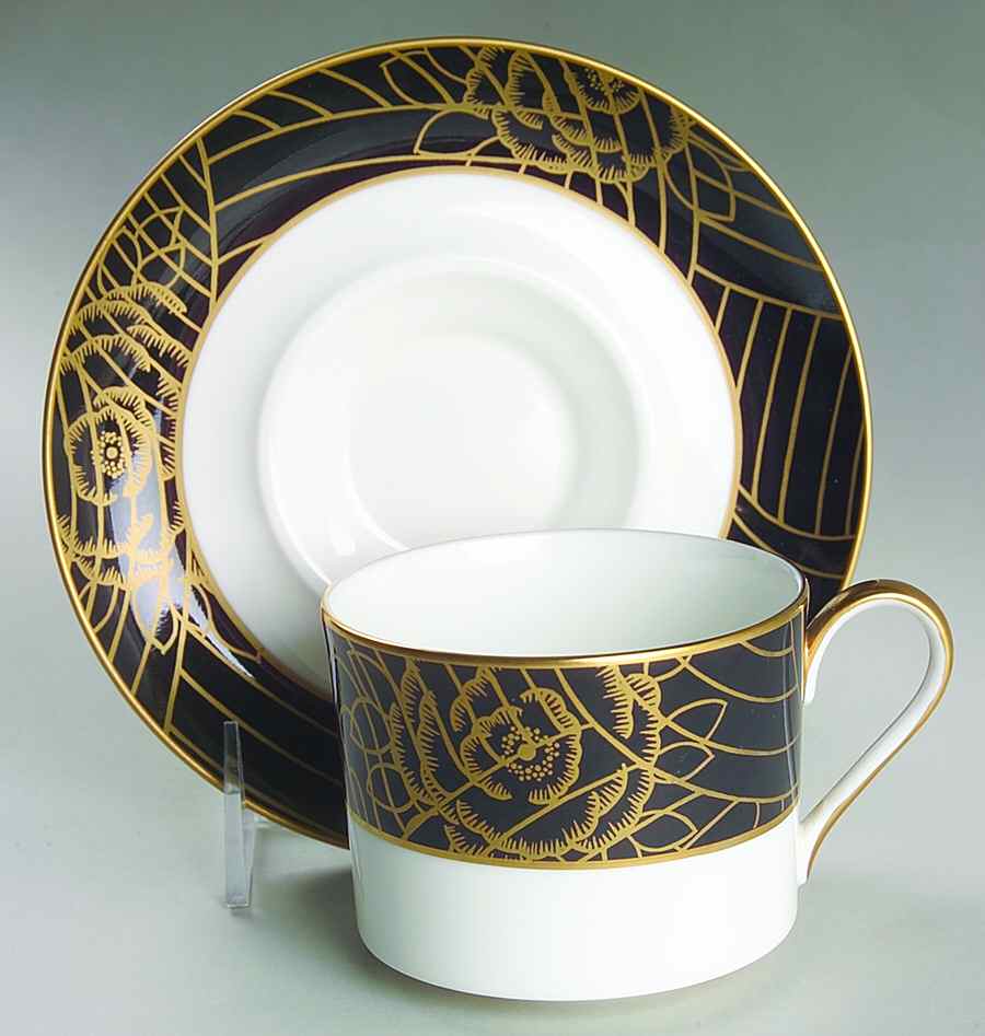 Cloisonne Rose Onyx Flat Cup & Saucer Set by Savoir Vivre-1