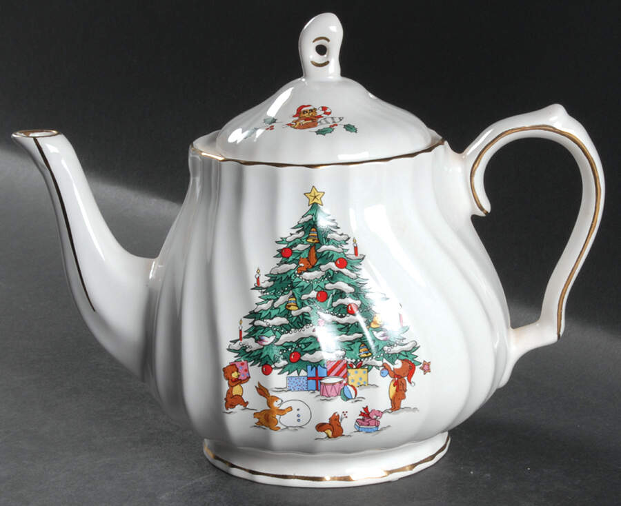 Whimsical Christmas (Swirl, Gold Trim) Teapot & Lid by Salem-1