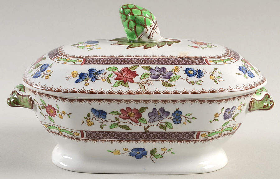 Chinese Rose (No Trim) Sauce Boat & Lid by Spode-1