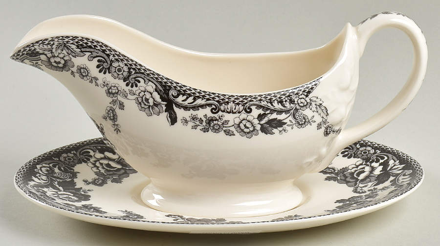 Delamere Black Gravy Boat & Underplate by Spode-1