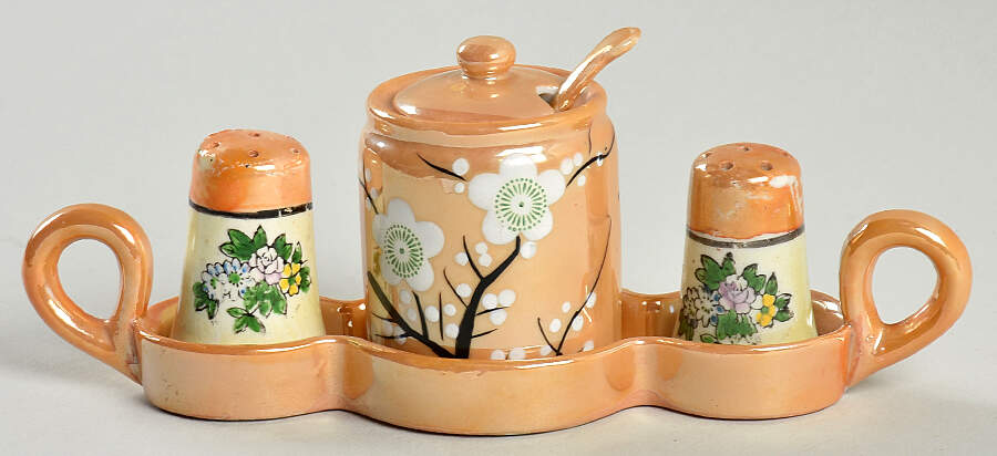 SZK3 (6 Pc) Salt & Pepper, Mustard & Lid w/Spoon & Tray by Shimizu Rokunosuko-1