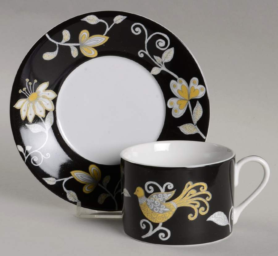 Yellow Bird Flat Cup & Saucer Set by Sadek-1