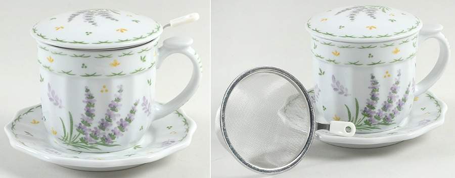 Lavender Mug with Lid, Saucer & Strainer Set by Sadek-1